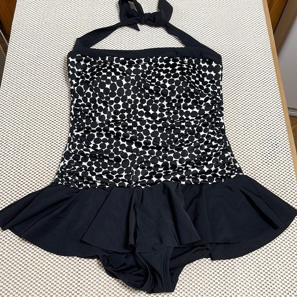 Aqua Green Black Polka Dot SwimSuit - Sz M